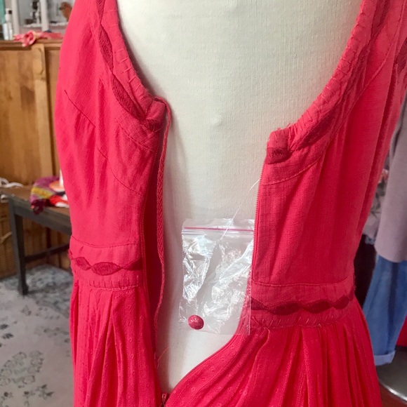 Free People Embroidered Red Mini Dress Size 8 - Picture 5 of 6